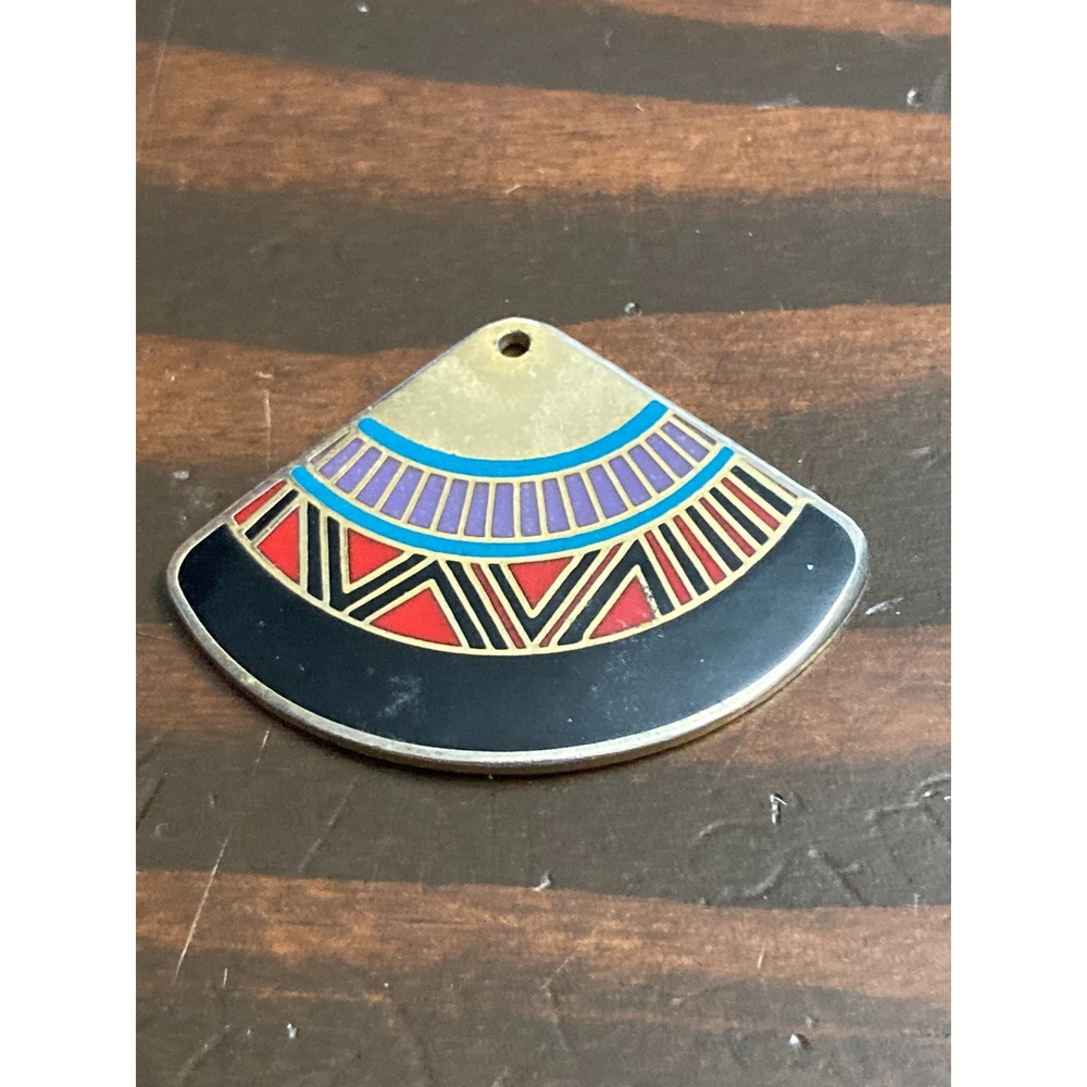 Vintage Laurel Burch Mali Egyptian Fan Charm Cloisonne Enamel Red Purple Blue